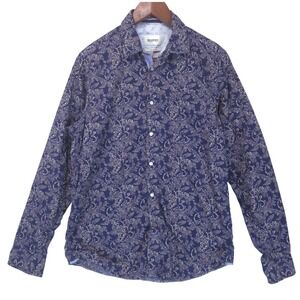 Blackberrys Slim Fit Floral Shirt Mens M Button Up Navy Paisley Preppy Academia